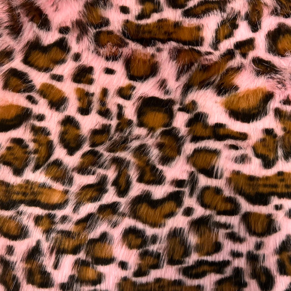 Pink Gold Galactic Leopard Print Long Pile Faux Fur Fabric