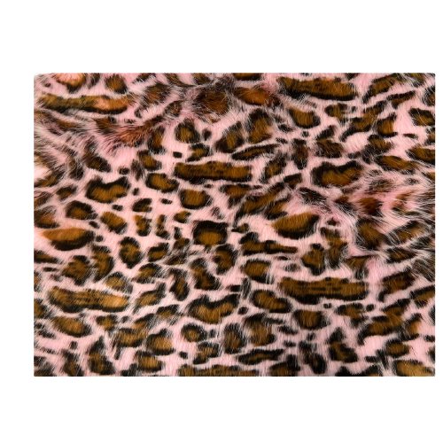 Pink Gold Galactic Leopard Print Long Pile Faux Fur Fabric