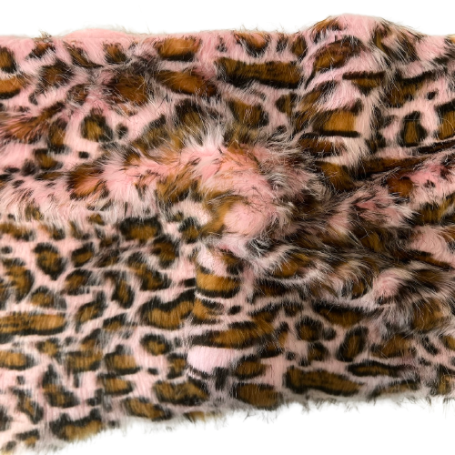 Pink Gold Galactic Leopard Print Long Pile Faux Fur Fabric