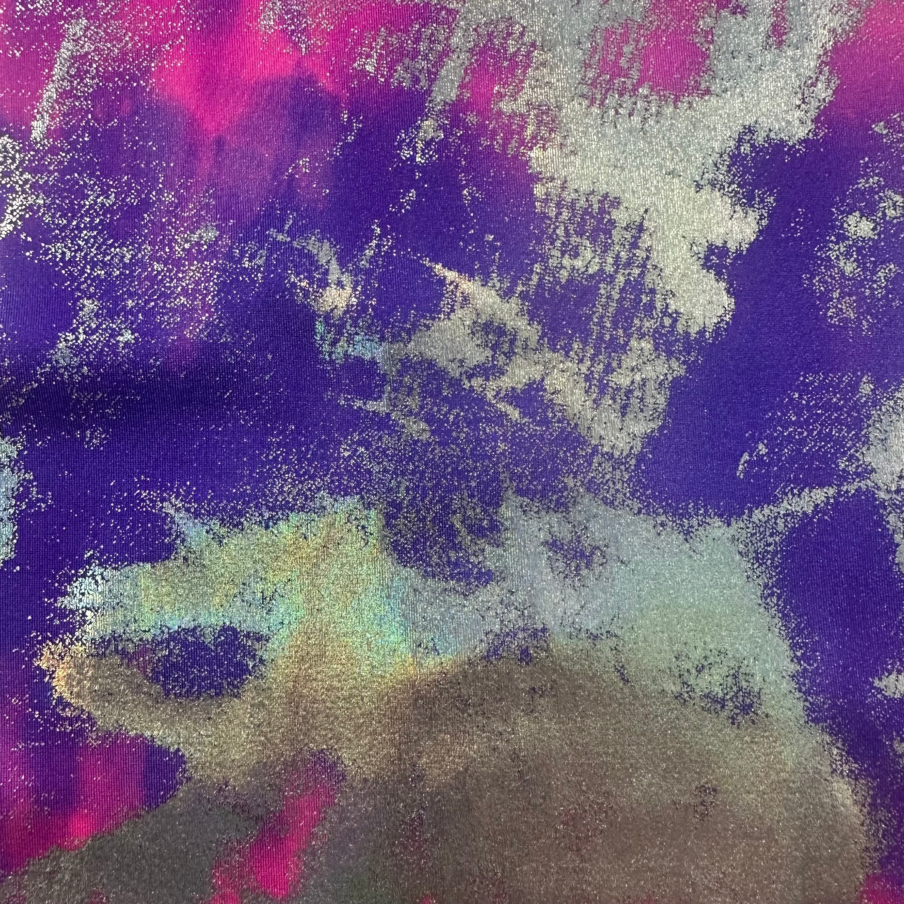 Superior 4 Way Stretch Nylon spandex Tie Dye Laser Hologram Fabric Purple | Spandex Palace