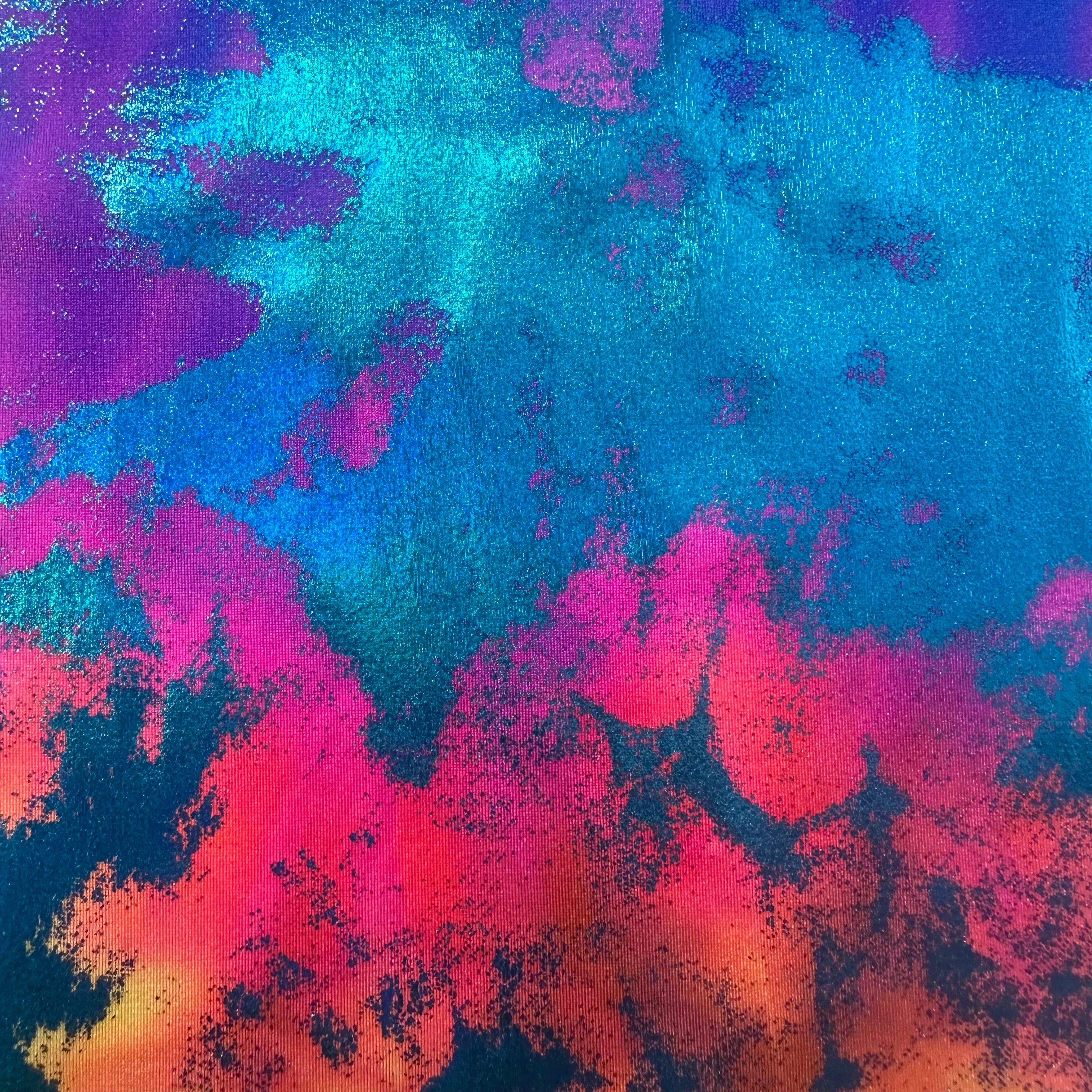 Superior 4 Way Stretch Nylon spandex Tie Dye Laser Hologram Fabric Turqouise | Spandex Palace