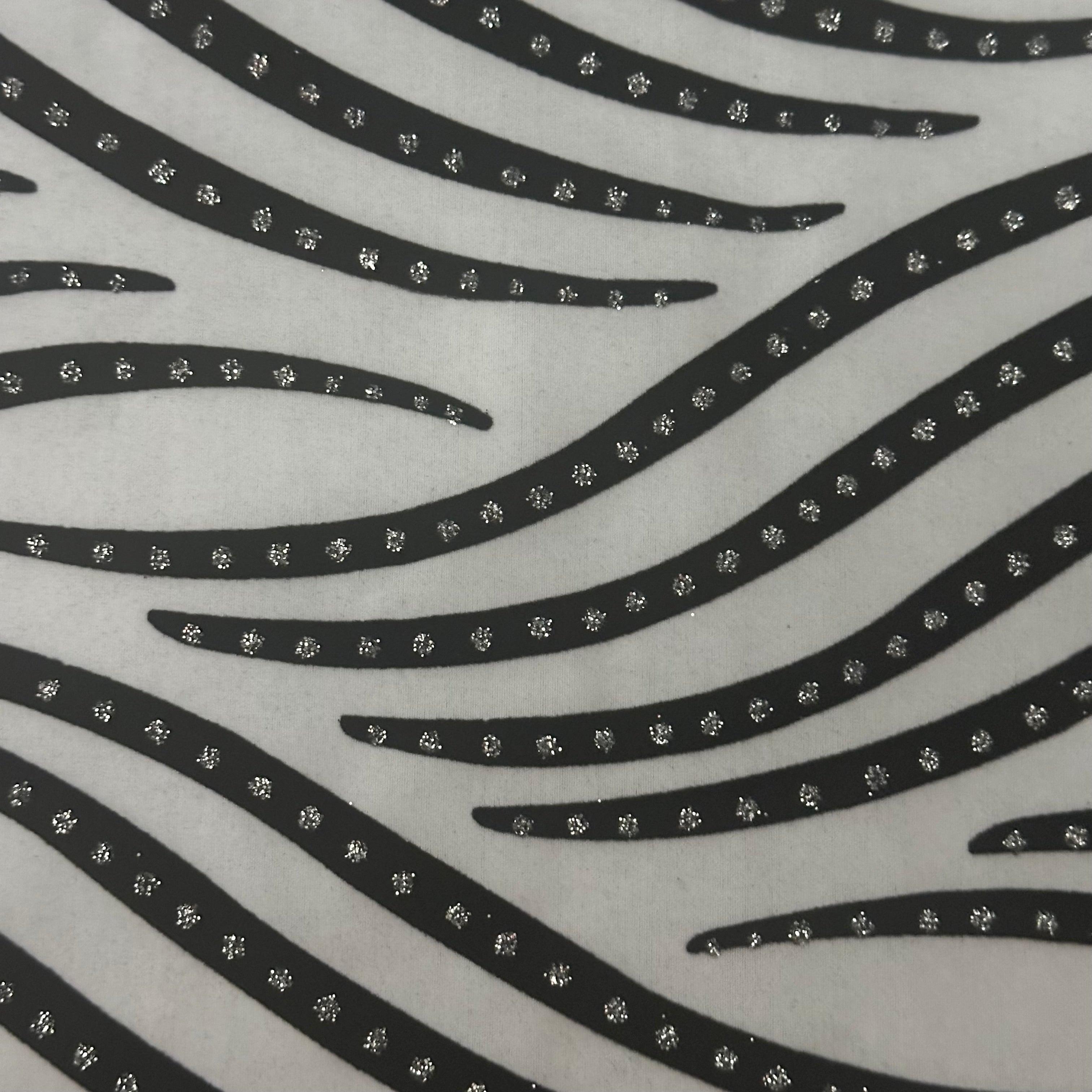Zebra Flocking & Glitter Fabric in Nylon Spandex  White Black| Spandex Palace 