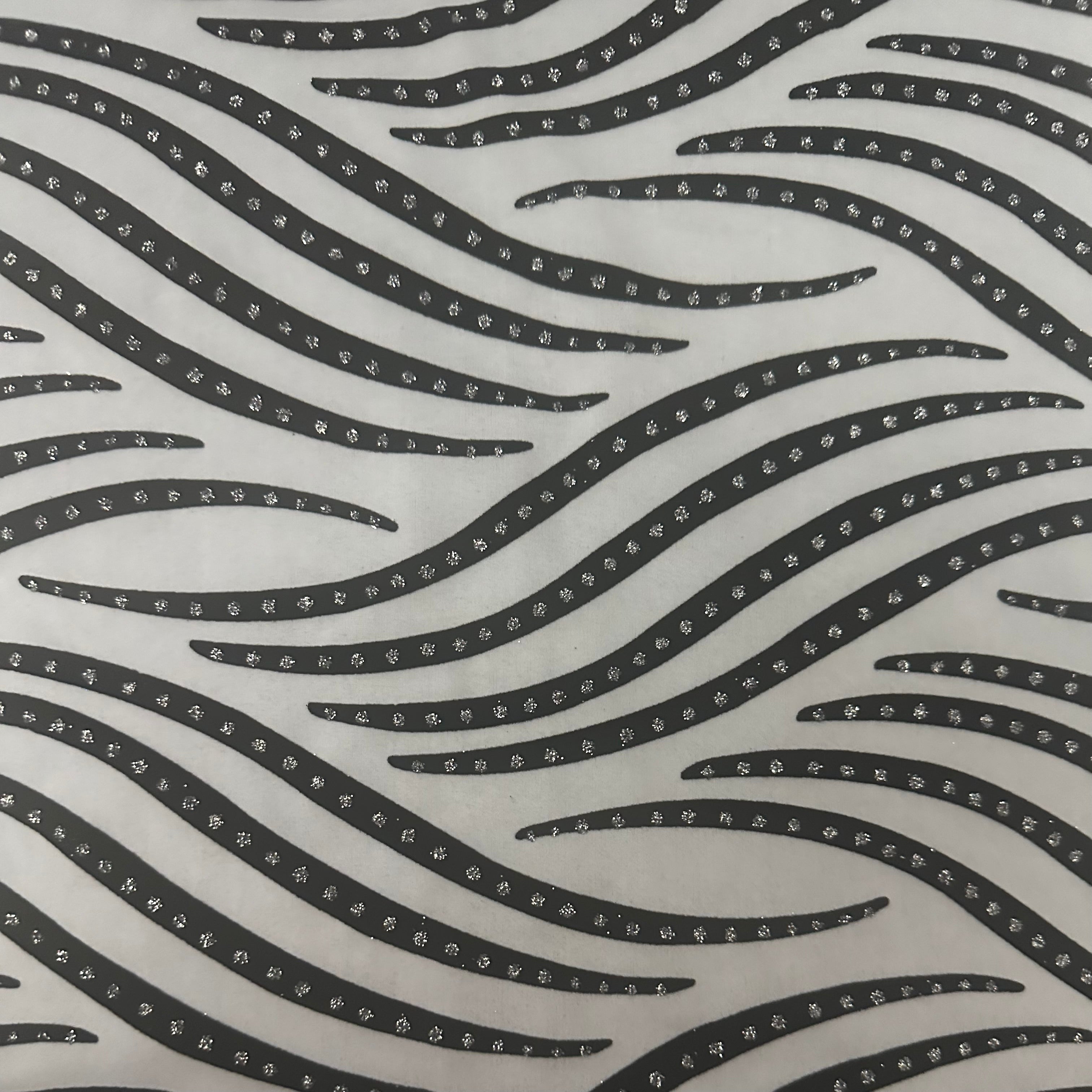 Zebra Flocking & Glitter Fabric in Nylon Spandex  White Black| Spandex Palace 