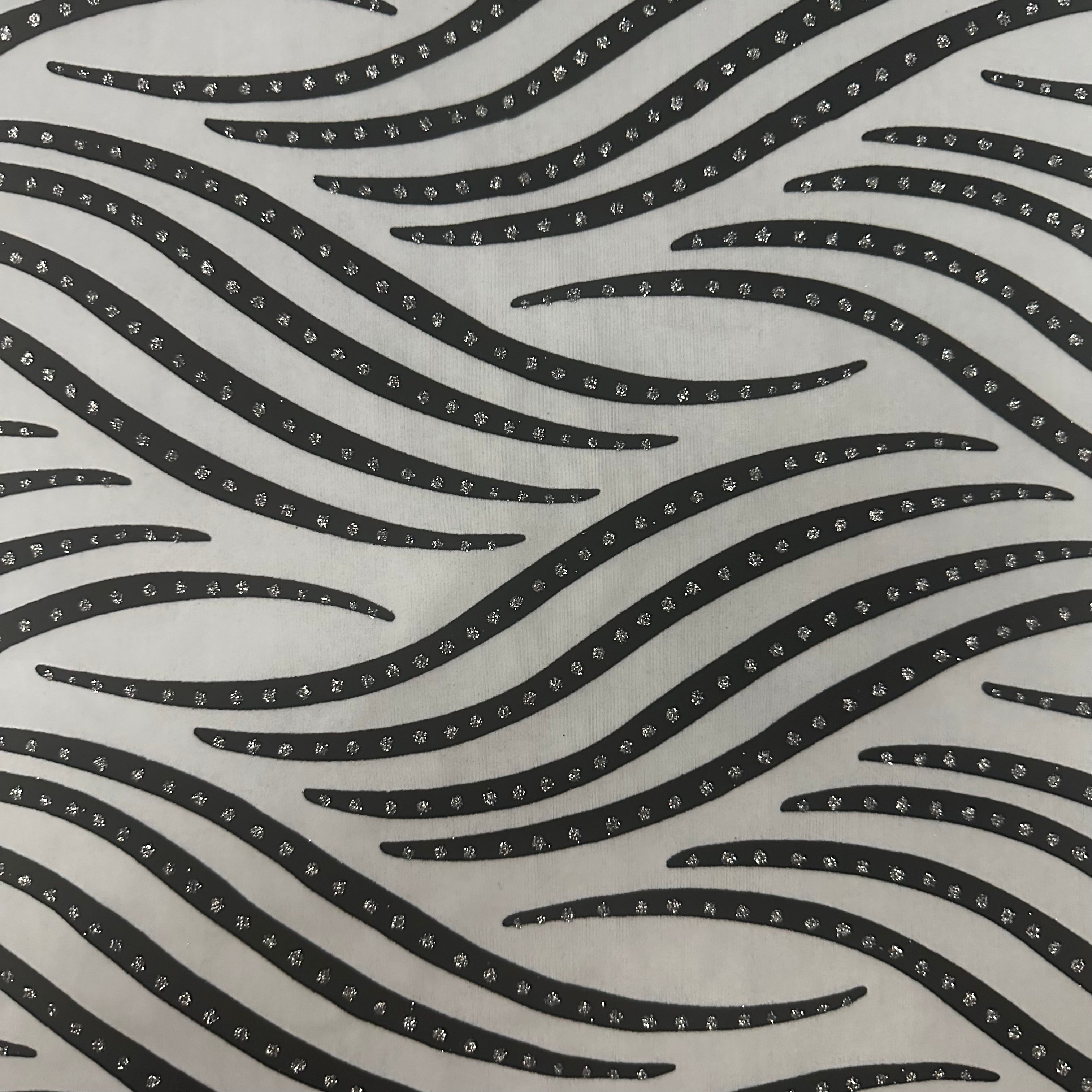 Zebra Flocking & Glitter Fabric in Nylon Spandex  White Black| Spandex Palace 
