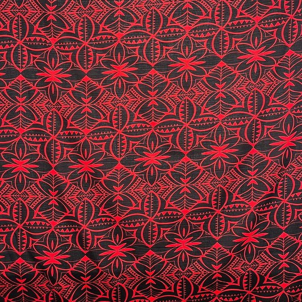 Traditional Polynesian Geometric Design Fabric| Light Barkcloth  |  Spandex Fabric