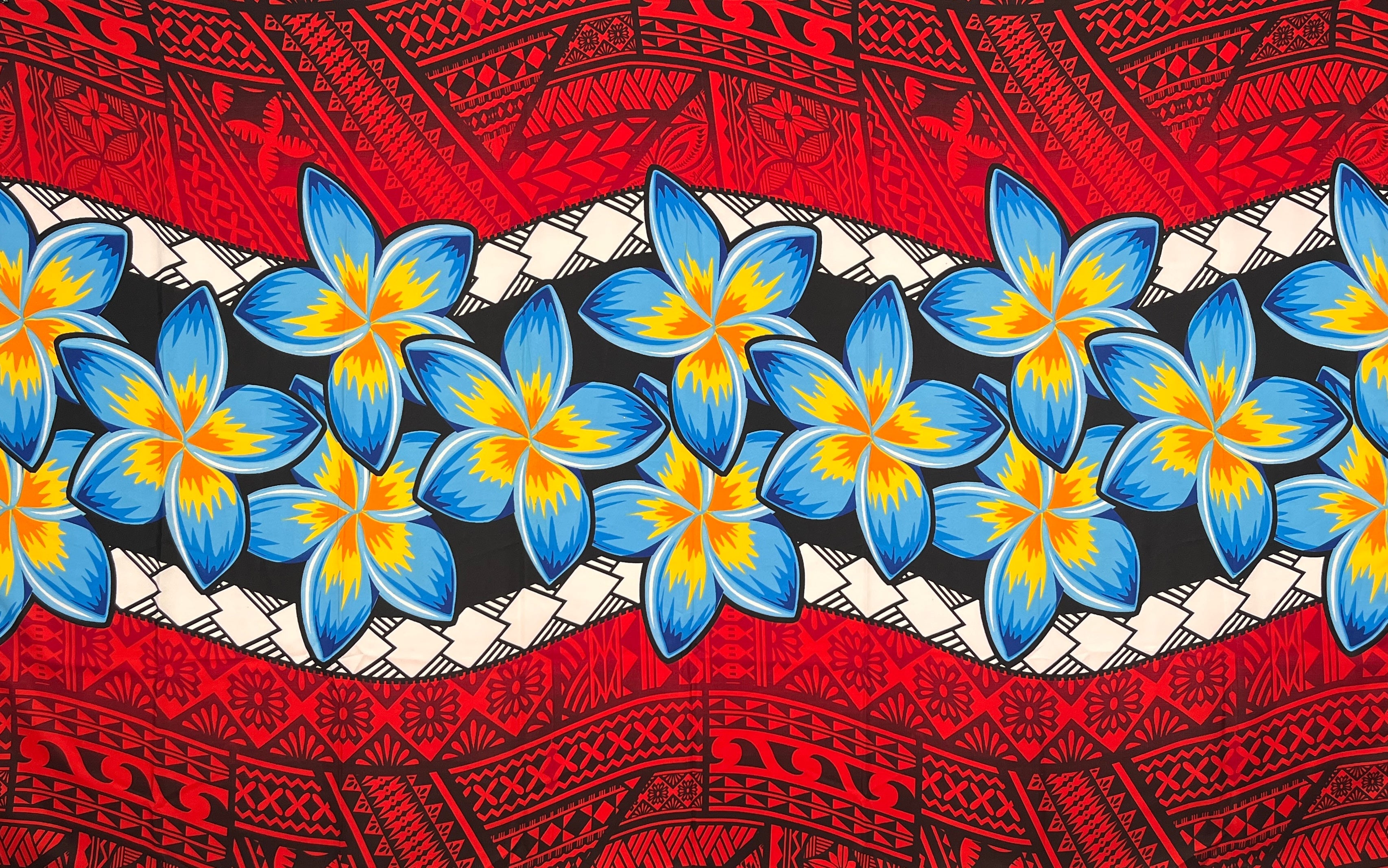 Plumeria Zig Zag Middle Border Sarong | Islands Fabric