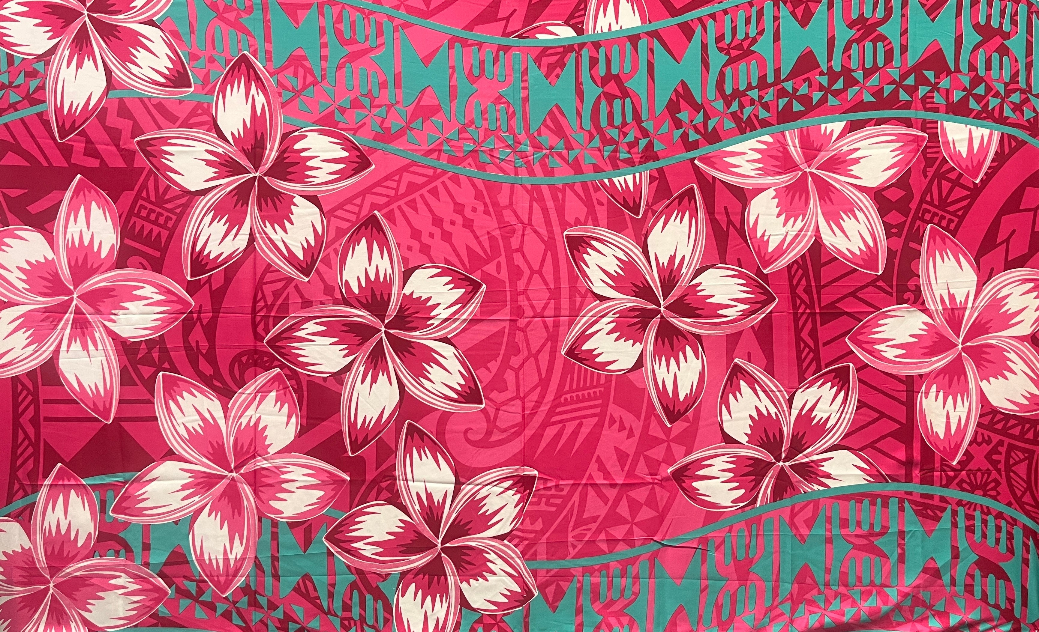 Plumeria Double Border Polyester Sarong | Islands Fabric