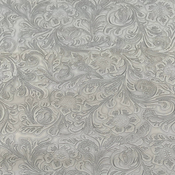 Gray Western Floral PU Faux Leather Vinyl Fabric