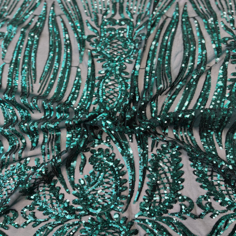 Hunter Green Nebill Stretch Sequins Lace Fabric