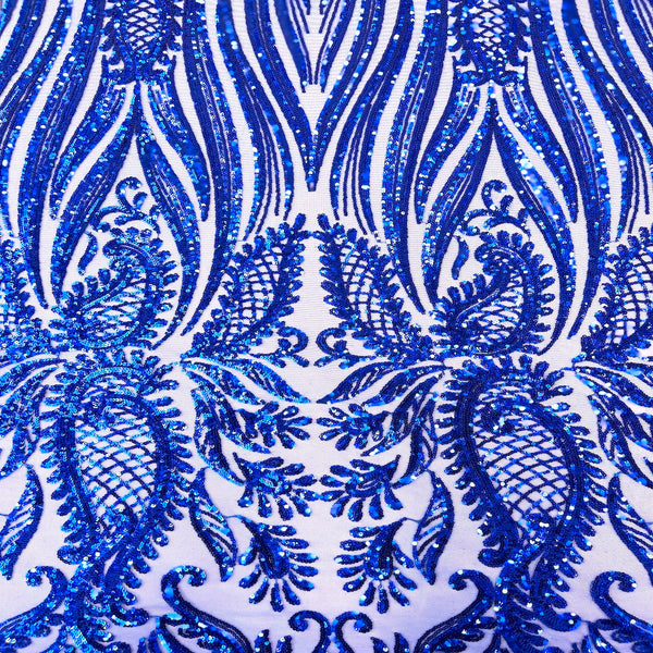 Royal Blue Nebill Stretch Sequins Lace Fabric