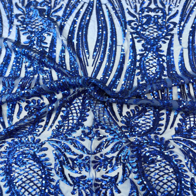 Royal Blue Nebill Stretch Sequins Lace Fabric