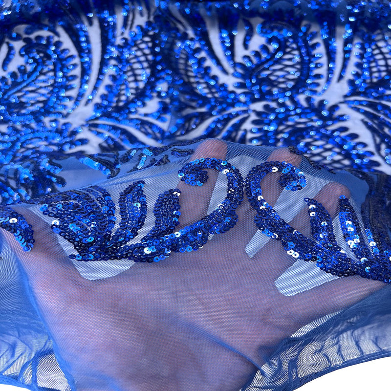 Royal Blue Nebill Stretch Sequins Lace Fabric