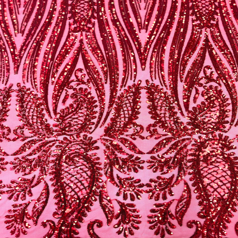 Red Nebill Stretch Sequins Lace Fabric