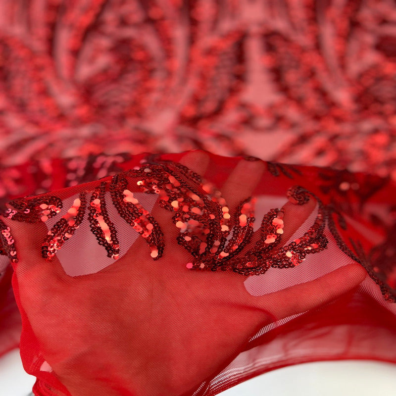 Red Nebill Stretch Sequins Lace Fabric