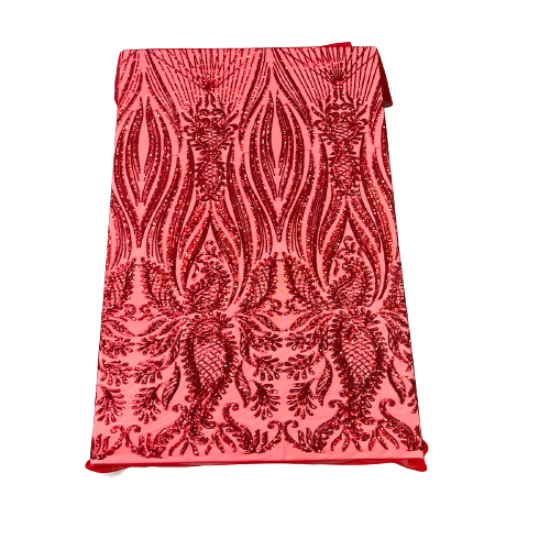 Red Nebill Stretch Sequins Lace Fabric