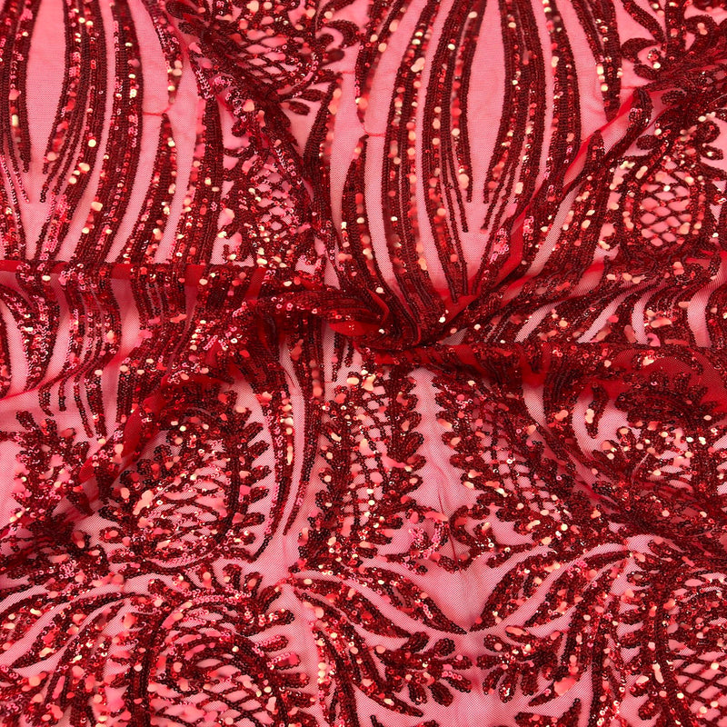 Red Nebill Stretch Sequins Lace Fabric