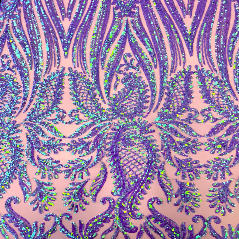 Lavender Iridescent Nebill Stretch Sequins Lace Fabric