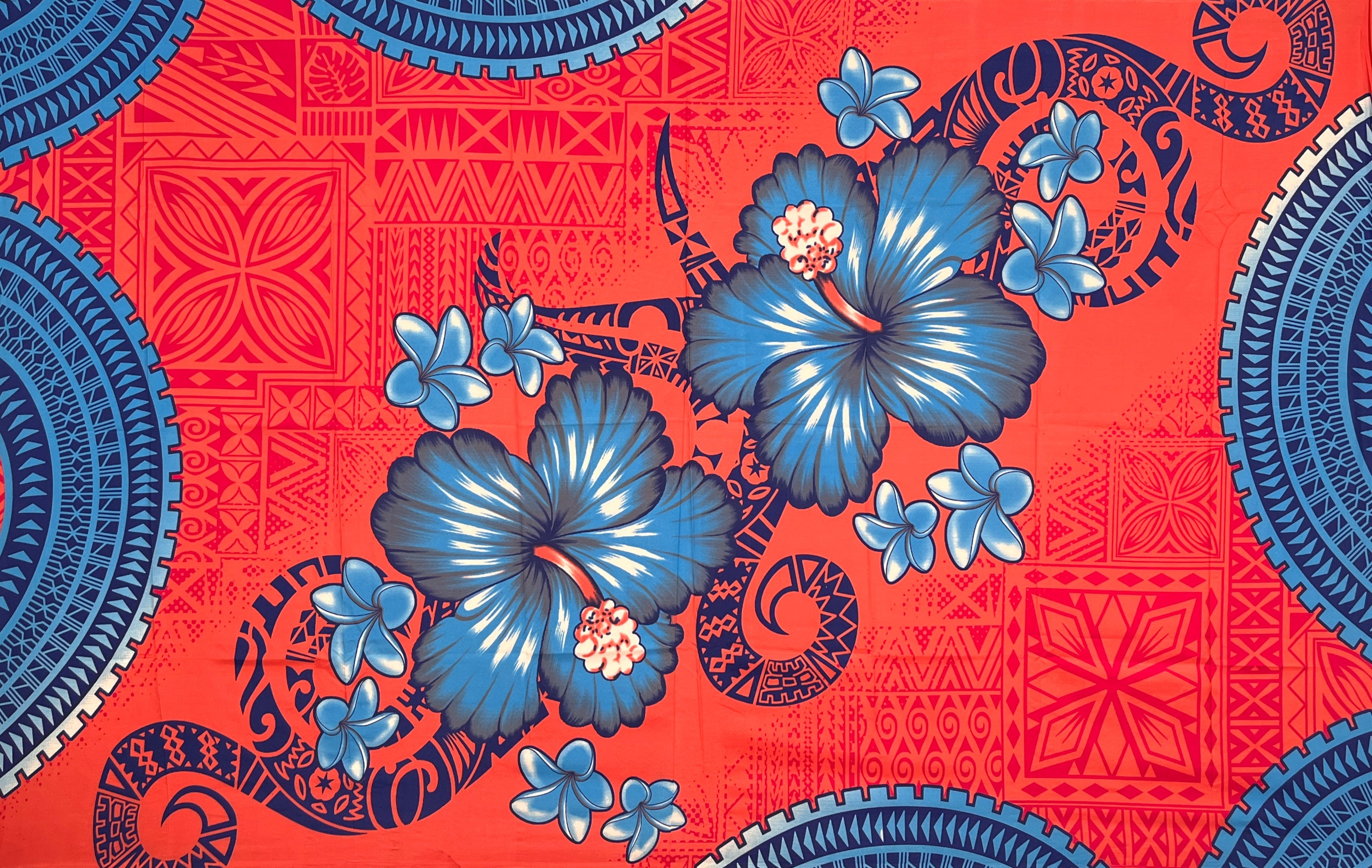 Hibiscus Plumeria Diagonal Border Polyester Sarong | Islands Fabric