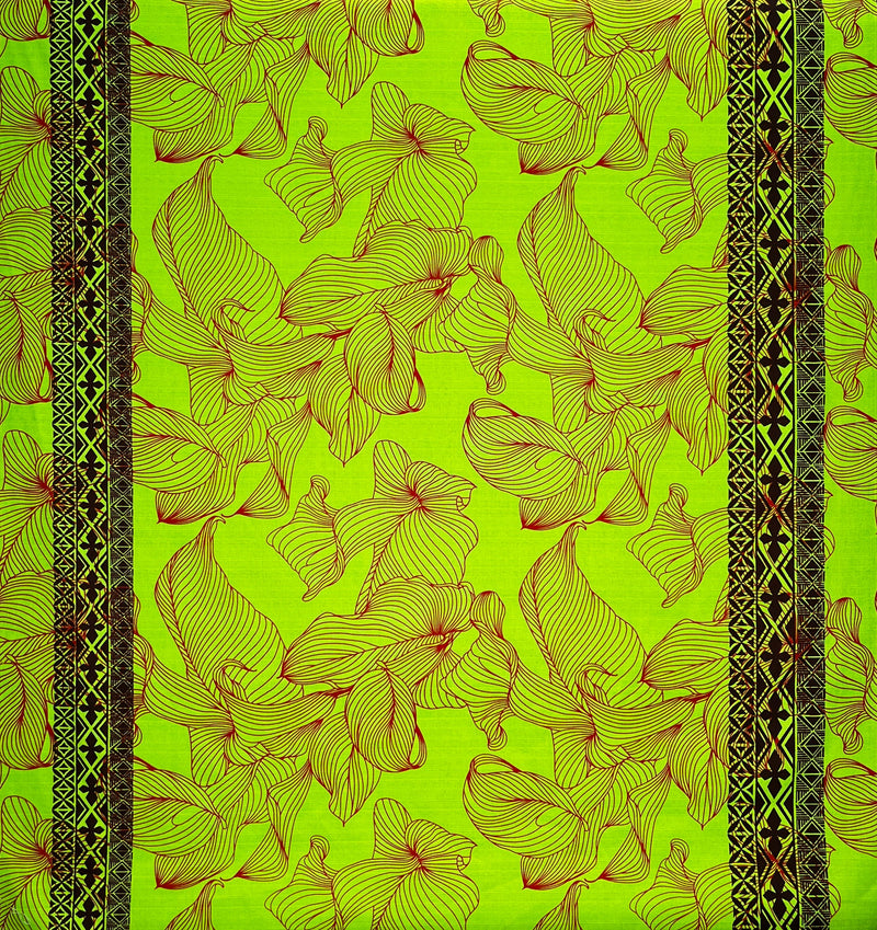 Lily with Tapa Double Border Fabric  | Cotton Light Barkcloth l Spandex Palace