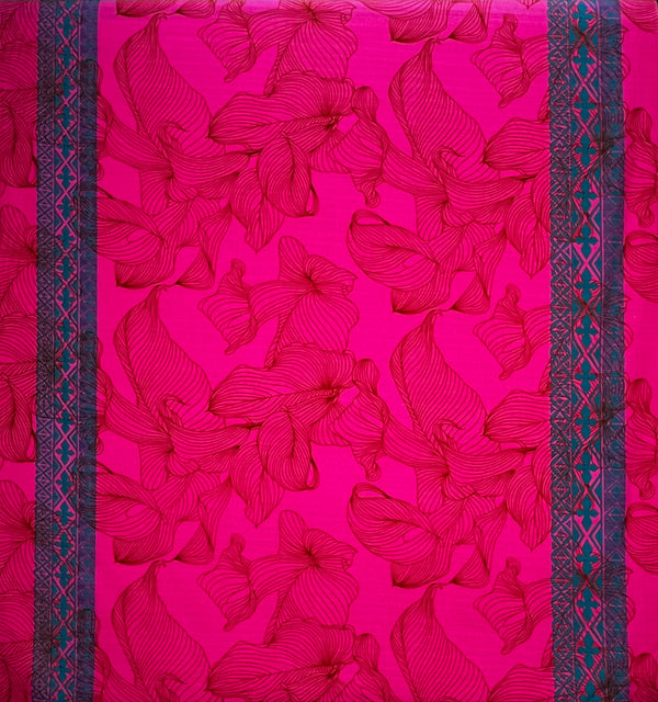 Lily with Tapa Double Border Fabric  | Cotton Light Barkcloth l Spandex Palace