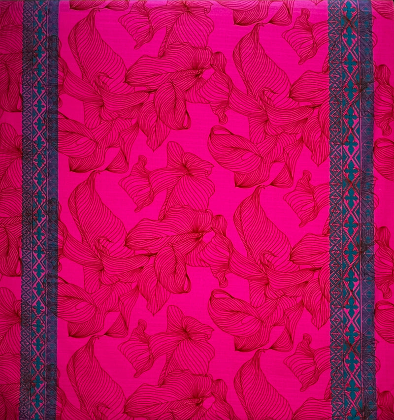 Lily with Tapa Double Border Fabric  | Cotton Light Barkcloth l Spandex Palace