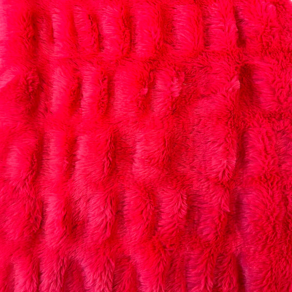 Red Stone Ruched Chinchilla Stretch Faux Fur Fabric