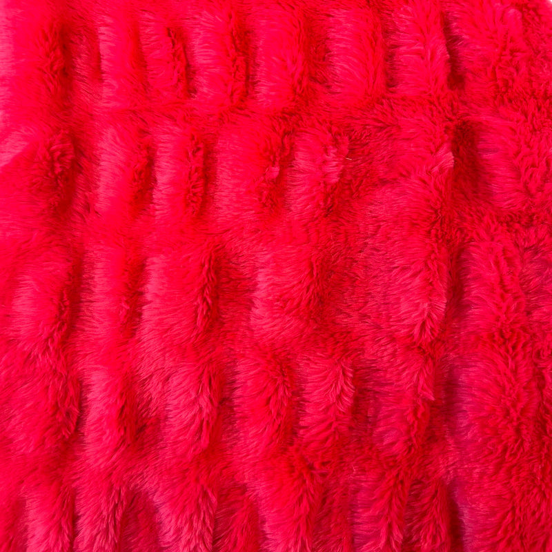 Red Stone Ruched Chinchilla Stretch Faux Fur Fabric