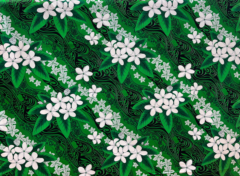 Tiare & Banana Leaf Tribal Design Fabric | Cotton  | Spandex Palace