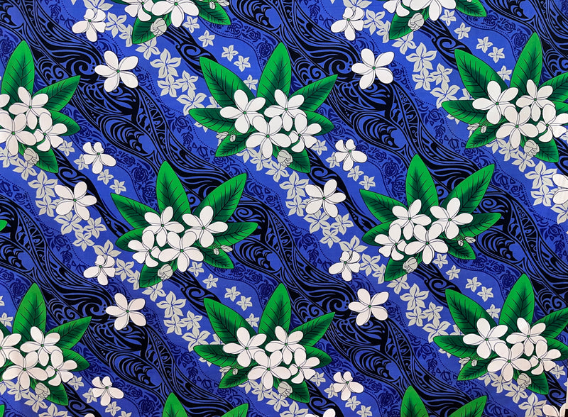 Tiare & Banana Leaf Tribal Design Fabric | Cotton  | Spandex Palace