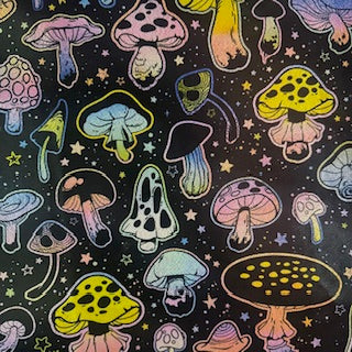 4-Way Stretch Mushroom Digital Print Spandex Tricot | Spandex Palace Black