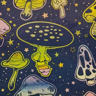 4-Way Stretch Mushroom Digital Print Spandex Tricot | Spandex Palace Navy