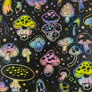 4-Way Stretch Mushroom Digital Print Spandex Tricot | Spandex Palace Black