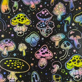 4-Way Stretch Mushroom Digital Print Spandex Tricot | Spandex Palace Black