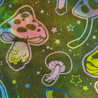 4-Way Stretch Mushroom Digital Print Spandex Tricot | Spandex Palace Olive