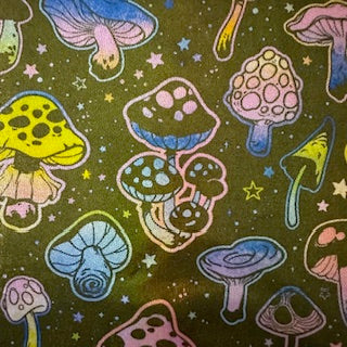 4-Way Stretch Mushroom Digital Print Spandex Tricot | Spandex Palace Olive