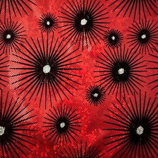 Dazzling Star Stretchy Flocked Hologram Spandex Fabric | Spandex Palace Red