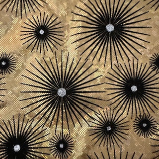 Dazzling Star Stretchy Flocked Hologram Spandex Fabric | Spandex Palace Gold