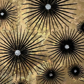 Dazzling Star Stretchy Flocked Hologram Spandex Fabric | Spandex Palace Gold