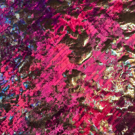 2 Way Poly Spandex Stretch Velvet Fabric Splash Oil Slick Foil  | Spandex Palace Hot Pink