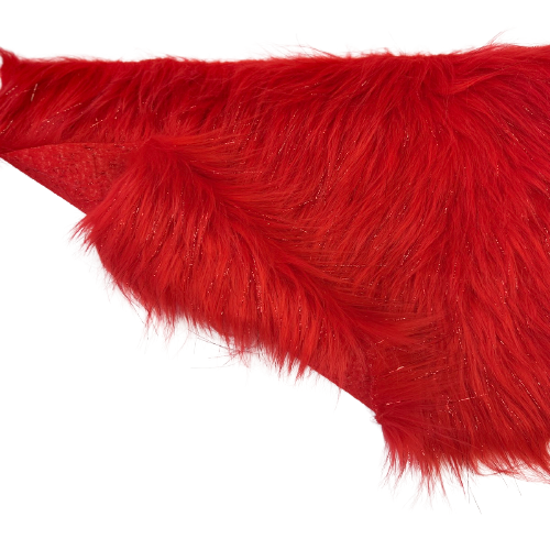 Red Tinsel Sparkle Glitter Long Pile Shaggy Faux Fur Fabric