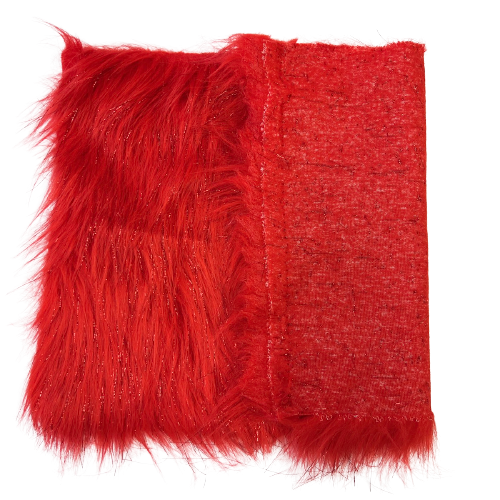 Red Tinsel Sparkle Glitter Long Pile Shaggy Faux Fur Fabric