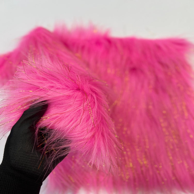 Hot Pink Tinsel Sparkle Glitter Long Pile Shaggy Faux Fur Fabric