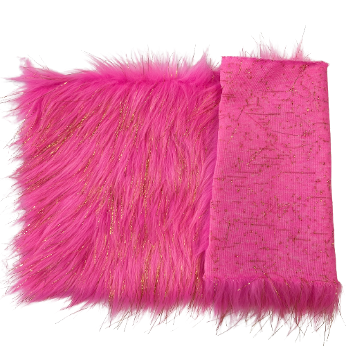 Hot Pink Tinsel Sparkle Glitter Long Pile Shaggy Faux Fur Fabric