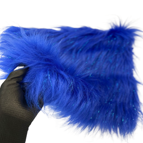 Royal Blue Tinsel Sparkle Glitter Long Pile Shaggy Faux Fur Fabric