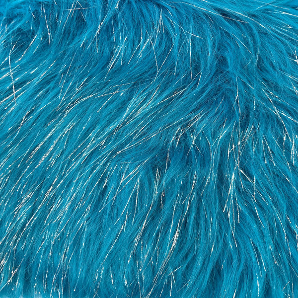 Turquoise Tinsel Sparkle Glitter Long Pile Shaggy Faux Fur Fabric