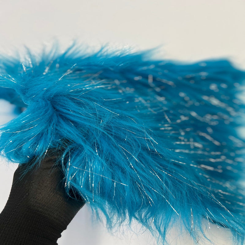 Turquoise Tinsel Sparkle Glitter Long Pile Shaggy Faux Fur Fabric