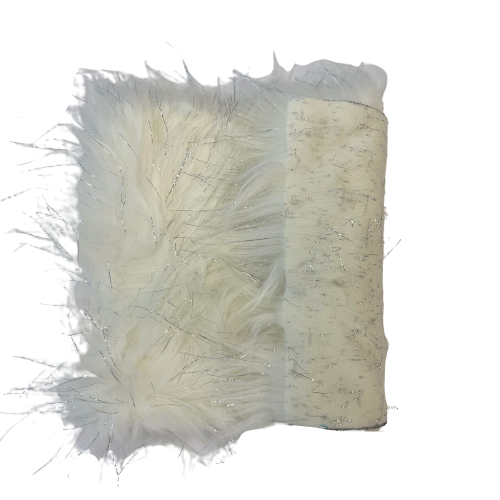 Ivory Tinsel Sparkle Glitter Long Pile Shaggy Faux Fur Fabric