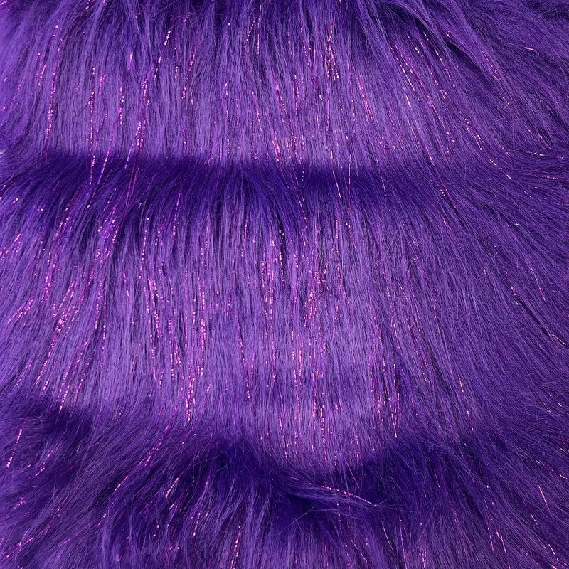 Purple Tinsel Sparkle Glitter Long Pile Shaggy Faux Fur Fabric