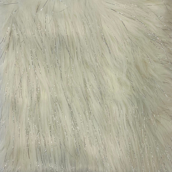 Ivory Tinsel Sparkle Glitter Long Pile Shaggy Faux Fur Fabric