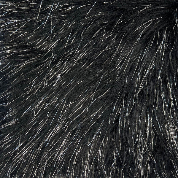 Black Tinsel Sparkle Glitter Long Pile Shaggy Faux Fur Fabric